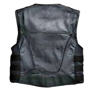 Chaleco de Motociclista de Cuero Genuino para Hombre, Cuello Redondo, Cierre de Cremallera, Transpirable, Sin Mangas, Estilo Sólido Negro - Product Image 2