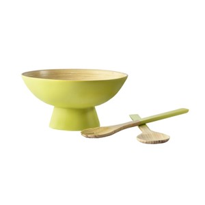 Handmade Spun Bamboo <b>Serving</b> Bowl Set with Spoon and Fork Kitchenware Bamboo Salad Bowls Food Fruit made in Vietnam - Product Image 1