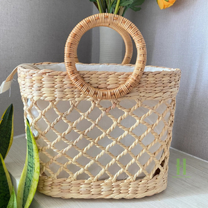 NOUVEAU DESIGN Panier en jacinthe d'eau tressé à la main avec poignée ronde, panier de rangement naturel tissé sur mesure, usine OEM ODM - Product Image 6