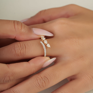Minimal <b>Unique</b> Design 100% Natural Diamond Fine Stackable Bypass Ring Everyday Wear Pure K14 Yellow Gold <b>Gift</b> <b>For</b> <b>Her</b> Jewelry - Product Image 2