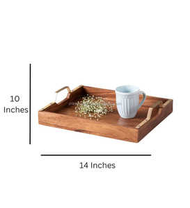 ถาดเสิร์ฟไม้ธรรมชาติพร้อมด้ามสแตนเลส100% ชั้นเดียวห้องครัวห้องนั่งเล่นการออกแบบห้องครัวเสร็จสิ้นเป็นรูปสี่เหลี่ยมผืนผ้า - Product Image 3