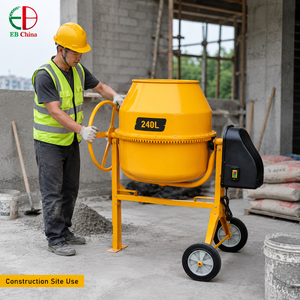 Mezcladora de Concreto Eléctrica Portátil de 240 <span class=keywords><strong>Litros</strong></span> con Marco Bajo, Ruedas de Transporte, Cubierta Lateral del Motor y Descarga Manual para Uso en Obras - Product Image 5