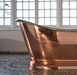 Bañera independiente con base tipo slipper, diseño moderno, hecha a mano, de cobre pulido, estilo antiguo, económica - Product Image 4