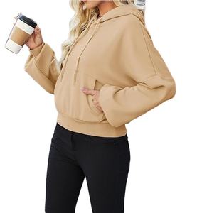 Sudadera con capucha recortada personalizada para mujer, jersey de manga larga con hombros caídos, sudadera holgada con bolsillo de canguro, jersey para Otoño/Invierno - Product Image 2