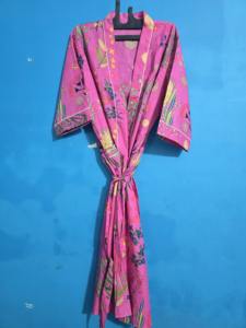 Kimono long en coton imprimé floral rose pour femme, magnifique, col en V, dos nu, style plage, écologique, lavable, respirant - Product Image 3