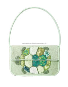 Customized seed bead <b>handbag</b> with unique embroidery design beaded embroidery <b>handbag</b> with Unique Pure Handmade Design - Product Image 1