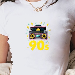 เสื้อยืดแฟชั่นสตรีทรงสลิมฟิตยุค 90 ย้อนยุค Y2K พร้อมลายพิมพ์และผ้าถัก - Product Image 2