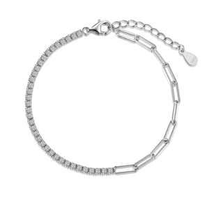 Bracelets demi-chaîne tennis demi-clip en or massif 14 carats, sertis de diamants de laboratoire ronds, style minimaliste, pour usage quotidien, luxe, 6,5 pouces - Product Image 3
