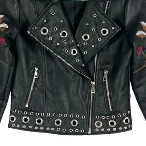 Chaqueta de Cuero con Bordado Floral Hecho a Mano para Mujer, Precio al por Mayor, Chaqueta Genuina con Bordado de Flores, Chaqueta de Moda Personalizada - Product Image 5