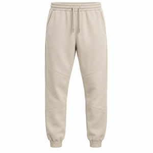 Conjunto Deportivo para Hombre, Sudadera Beige de Cuello Redondo y Pantalones Jogger con Cordón, 100% Algodón, Color Sólido, Tallas Grandes - Product Image 5