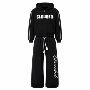 Men Custom Breathable Polyester/Cotton Blend Heavyweight 2-In-1 Zip-Up Hoodie Tracksuit <b>Set</b> Embroidered Logo Contrast Piping - Product Image 1