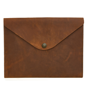 Bolsa de documentos vintage de cuero genuino, organizador estilo sobre con cierre de botón, color marrón, duradera, para certificados. - Product Image 1
