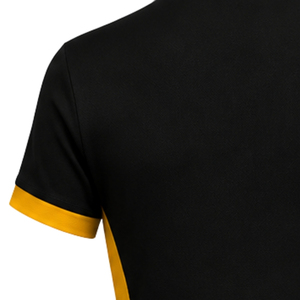 Women's Black and White Polo <b>Dress</b> <b>Short</b> <b>Sleeve</b> Contrast Collar Athletic Uniform <b>Shirt</b> with Gold Side Panels and Chest Crest Top - Product Image 3
