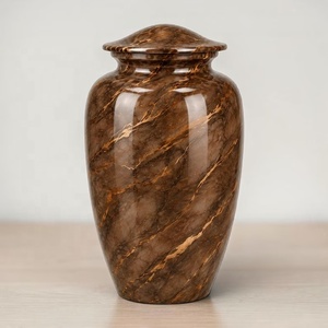 Urne funéraire en marbre couleur terre avec veinage doré métallique, pour cendres, souvenir commémoratif - Product Image 2