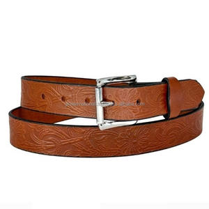 Cinturón de herramientas de cuero occidental de moda para hombre con relieve Floral tallado a mano duradero con pasador de rodillo conjunto de hebilla de plata mate - Product Image 3