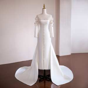 Nouvelle Robe <span class=keywords><strong>de</strong></span> <span class=keywords><strong>Mariée</strong></span> Sirène/Trompette Longue Blanche 2026 à Manches Longues avec Fleurs en Dentelle et Technique <span class=keywords><strong>de</strong></span> Tissage, Coupe Chapelle, pour <span class=keywords><strong>Mère</strong></span> <span class=keywords><strong>de</strong></span> <span class=keywords><strong>la</strong></span> <span class=keywords><strong>Mariée</strong></span>, Grandes Tailles - Product Image 1