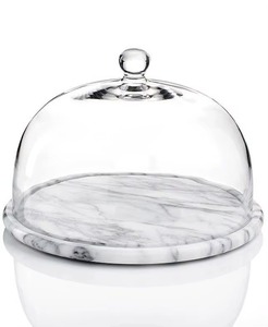 Round Marble <b>Cake</b> Platter With Glass <b>Dome</b> Cover Reusable Hand Wash Only - Product Image 1