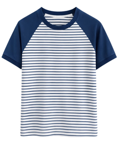 T-shirt Raglan Rayé Bleu Marine et Blanc Personnalisé pour Homme, en Coton, Décontracté, Été, Manches Contrastantes, Col Rond, Fabricant Fournisseur OEM - Product Image 1
