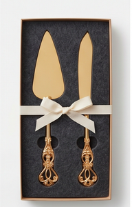 Ensemble de 2 cuillères à gâteau et couteau dorés, manche décoré vintage, outils de service en métal pour desserts, pour les fêtes - Product Image 6