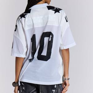Camiseta de fútbol americano de malla para mujer, corte holgado, cuello en V, diseño de paneles, estampado por sublimación, logotipo personalizado, poliéster - Product Image 6