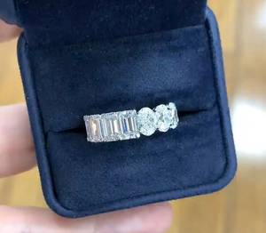 <b>Emerald</b> & Oval Cut Moissanite Full Eternity Band <b>Ring</b> Original 925 <b>Silver</b> Fine Jewelry Gift for Wedding Birthday Parties Lovers - Product Image 3