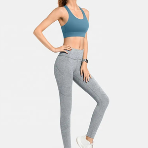 <b>Women</b> Sports Bra Set Gray <b>Leggings</b> Blue <b>Crop</b> Top Seamless Quick Dry Athletic Wear High Waist Yoga Pants - Product Image 1
