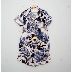 Conjunto de Pijama Corto de Lujo 100% Algodón para Mujer, Estampado a Mano, Ropa de Dormir Cómoda para Verano, Camisa Tejida para Descansar - Product Image 6