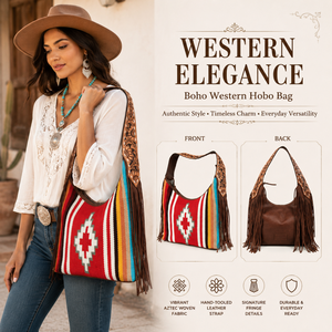 Bolso de Hombro Bohemio Occidental con Flecos Tejidos, Ribete de Cuero Hecho a Mano, Estilo Tribal del Suroeste, Bolso Tote para Mujer, Uso Diario, Viajes, Moda - Product Image 2