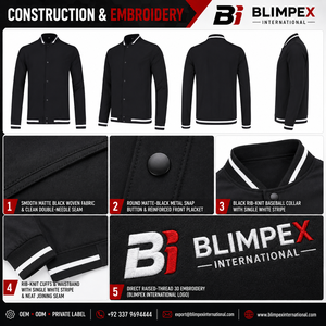 Veste universitaire noire pour homme, veste à boutons pression personnalisée, veste bomber en polyester, veste de baseball, veste avec logo personnalisé brodé - Product Image 2