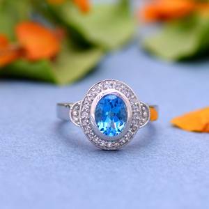 Anillo de Plata de Ley 925 con Topacio Azul Suizo Natural, Joyería Hecha a Mano con Piedras Preciosas, Elegante Regalo para Ella, Anillo de Compromiso - Product Image 1