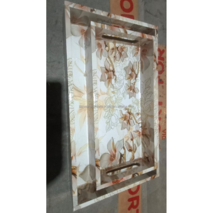 Tayyab artisanat en gros plateau en bois de manguier avec imprimé floral de qualité supérieure ensemble de service de table élégant - Product Image 5