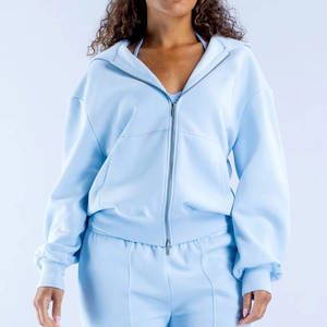 Custom Embroidery Logo Heavyweight Fleece Regular Fit Double Ended Zip Pullover Hoodies Set Four-Way Stretch <b>Tracksuit</b> - Product Image 5