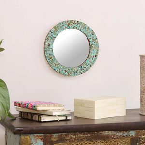 Adiba Home Decor Handmade 12 Inch Green Aqua Splash Glass <b>Mosaic</b> <b>Mirror</b> - Product Image 4