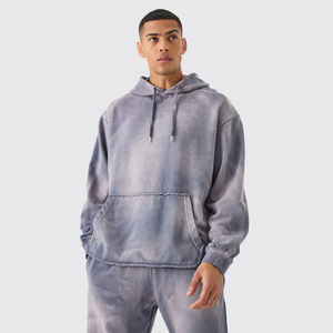 Ensemble survêtement en coton pour homme, sweat-shirt à capuche et pantalon de jogging, logo personnalisé, style streetwear, survêtement délavé à l'acide, coton et polyester - Product Image 4