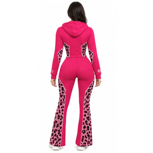 Ensemble de survêtement sportif pour femme, imprimé léopard rose, à capuche, manches longues, fermeture éclair, pour le printemps - Product Image 4