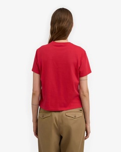 T-shirt court ample à col rond et manches courtes pour femme, rouge écarlate uni, décontracté, doux, 100 % coton, coupe ample S/J, toutes saisons - Product Image 4