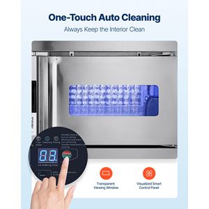 Macchina per il Ghiaccio Professionale in Acciaio Inox, Produzione 132 Libbre/24H, Capacità di Stoccaggio 30 Libbre, 70 Cubetti/Ciclo, Funzione Autopulente - Product Image 6