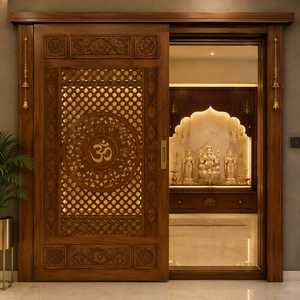 Puerta de Templo Moderna de Madera Personalizada, Hecha a Mano, Entrada de Mandir con Intrincados Grabados Florales, Rejilla Jali, Motivo Om, Loto, para Interiores - Product Image 5