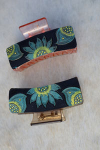 Western Tooled Leather Hair Claw Clip Cowgirl Accesorios para el cabello con cuero de vaca Tooled - Product Image 5