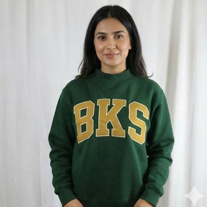 BKS <b>Women's</b> <b>Navy</b> Private Label Collegiate Mock Neck Sweatshirt Custom Varsity Lettering Pullover College University Campus - Product Image 2