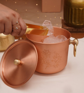 Copper Ice Bucket with Brass Handle Lid Double-Walled Vacuum Insulated LED <b>Lighted</b> Round Shape Multi-Colored for <b>Beer</b> Red Wine - Product Image 1