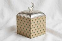 Boîte à dattes en métal émaillé beige imprimé, couvercle en forme de dôme, motif palmier, pot de rangement, boîte cadeau de luxe festif