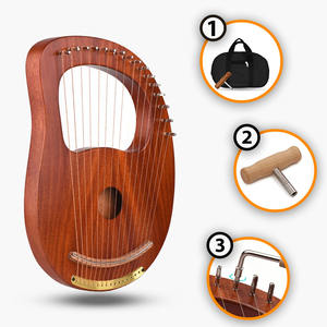 Harpe lyre en bois à 16 cordes, instrument de musique portable pour débutants, clé de réglage, sac de transport, design sculpté poli par GNG IMPEX - Product Image 1