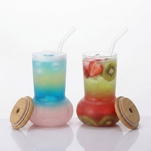 Gobelets en verre borosilicate côtelé transparent réutilisables de 400 à 500 ml, résistants à la chaleur et compatibles lave-vaisselle pour boissons – Vente en gros - Product Image 4