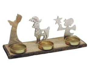 Candelabro Decorativo de Reno Plateado y Ángel Estrellado con Base de Madera, Centro de Mesa Navideño - Product Image 4
