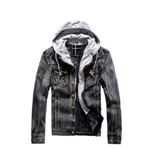 Men's Light Blue Denim <b>Jacket</b> <b>With</b> Hood Faux Fur <b>Lining</b> Turn-down Collar Single Breasted Casual Autumn Wear - Product Image 5