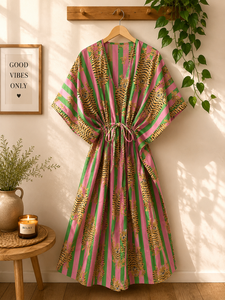 Wholesale 100% Cotton Maxi <b>Kaftan</b> Dress Women | V-neck Batwing Sleeves | Printed Boho <b>Beach</b> Cover | Resort Wear | OEM ODM - Product Image 2