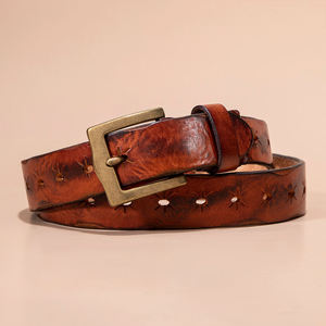 Casual Alloy Pin Buckle Hand Leather Belts Handmade Beaded men Genuine Cowhide Leather Belts - Product Image 4