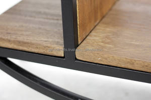 Table console en forme de demi-console en métal industriel moderne et bois de manguier massif, cadre en fer noir pour le salon, l'hôtel et le couloir. - Product Image 4