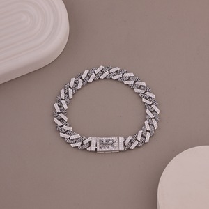 14K Solid Gold Black & White Moissanite Cuban Link Bracelet <b>Iced</b> <b>Out</b> Two Tone Hip Hop Luxury Men's Bracelet Satani Brothers - Product Image 2